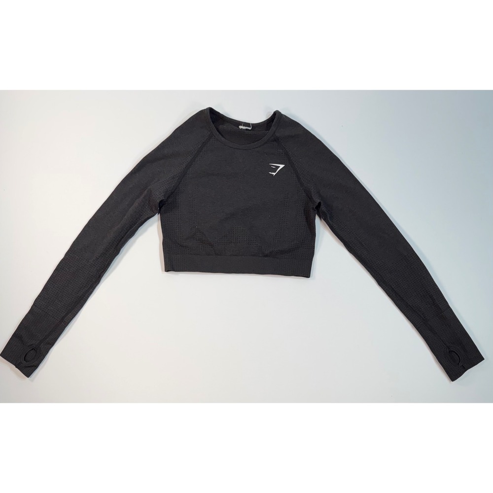 Gymshark Vital Seamless Long Sleeve Crop Top Charcoal Gray Marl Small Thumbholes